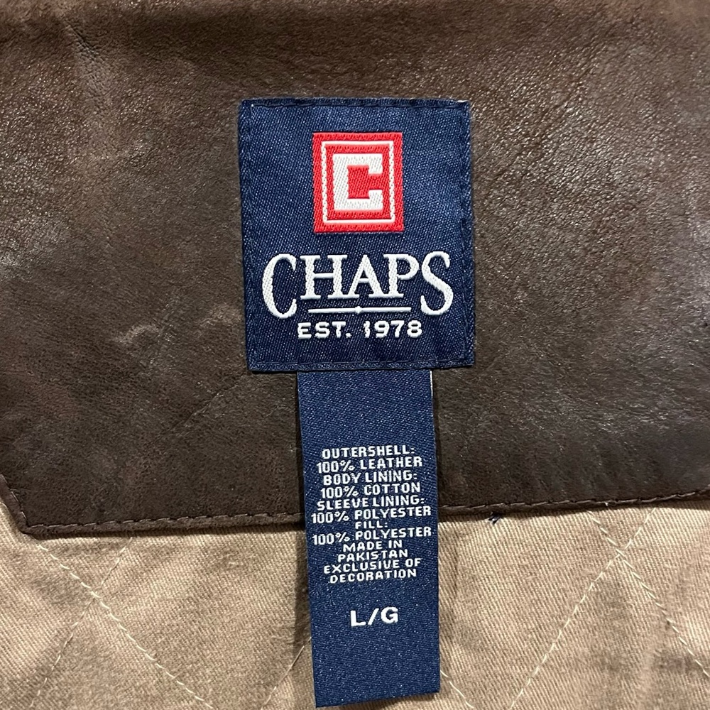 Chaps Men's Dark Brown Leather Bomber Jacket - Picture 8 of 9